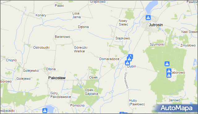 mapa Domaradzice gmina Jutrosin, Domaradzice gmina Jutrosin na mapie Targeo