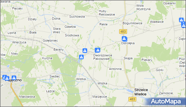 mapa Dworszowice Pakoszowe, Dworszowice Pakoszowe na mapie Targeo