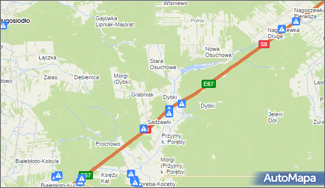 mapa Dybki gmina Ostrów Mazowiecka, Dybki gmina Ostrów Mazowiecka na mapie Targeo