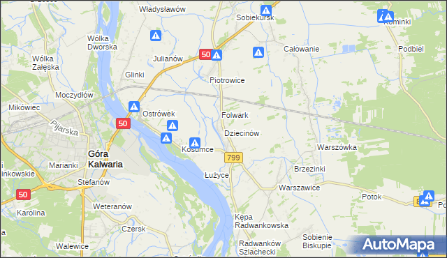 mapa Dziecinów gmina Sobienie-Jeziory, Dziecinów gmina Sobienie-Jeziory na mapie Targeo