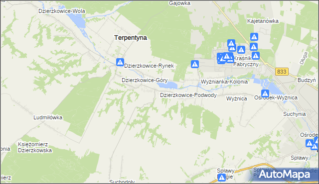 mapa Dzierzkowice-Podwody, Dzierzkowice-Podwody na mapie Targeo