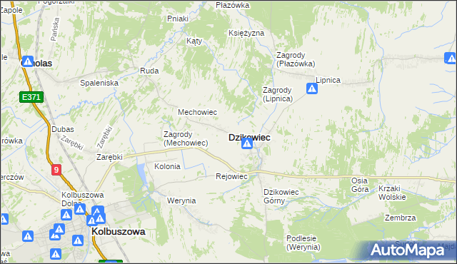 mapa Dzikowiec powiat kolbuszowski, Dzikowiec powiat kolbuszowski na mapie Targeo