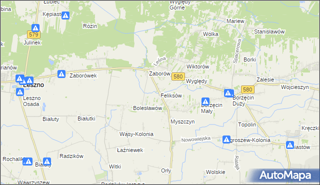 mapa Feliksów gmina Leszno, Feliksów gmina Leszno na mapie Targeo