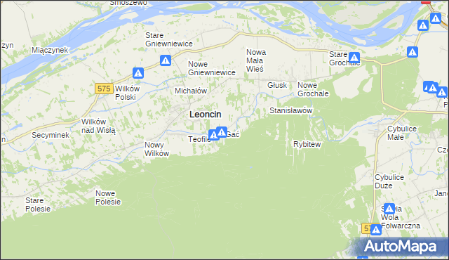 mapa Gać gmina Leoncin, Gać gmina Leoncin na mapie Targeo