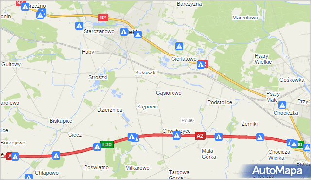 mapa Gąsiorowo gmina Nekla, Gąsiorowo gmina Nekla na mapie Targeo