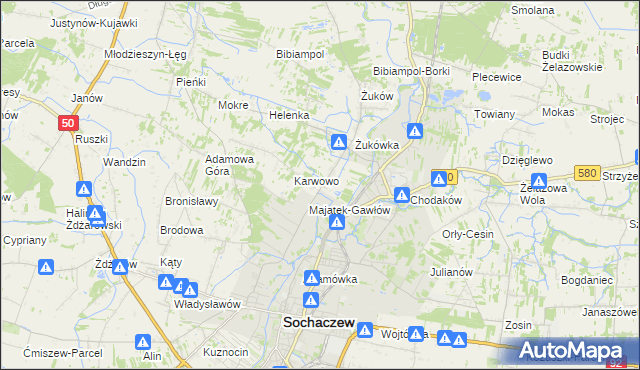 mapa Gawłów gmina Sochaczew, Gawłów gmina Sochaczew na mapie Targeo