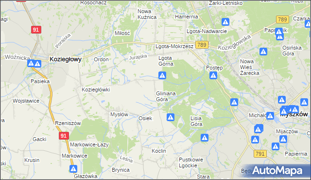 mapa Gliniana Góra gmina Koziegłowy, Gliniana Góra gmina Koziegłowy na mapie Targeo