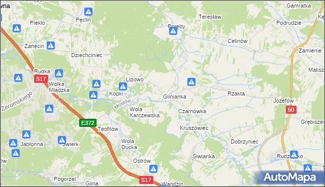 mapa Glinianka gmina Wiązowna, Glinianka gmina Wiązowna na mapie Targeo