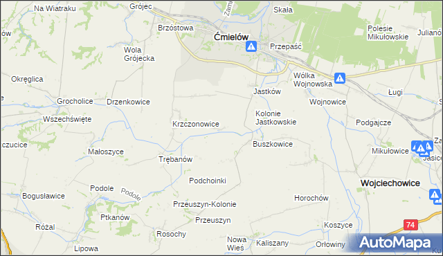 mapa Glinka gmina Ćmielów, Glinka gmina Ćmielów na mapie Targeo
