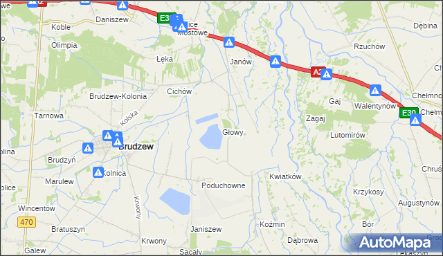 mapa Głowy gmina Brudzew, Głowy gmina Brudzew na mapie Targeo