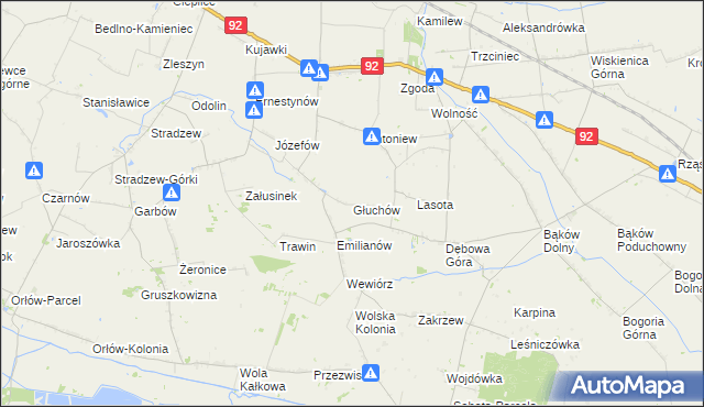 mapa Głuchów gmina Bedlno, Głuchów gmina Bedlno na mapie Targeo