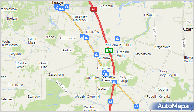 mapa Głuchów gmina Tuszyn, Głuchów gmina Tuszyn na mapie Targeo