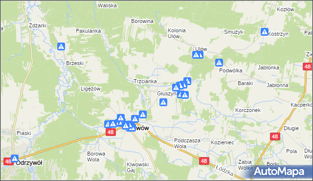 mapa Głuszyna gmina Klwów, Głuszyna gmina Klwów na mapie Targeo