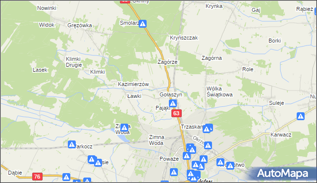 mapa Gołaszyn gmina Łuków, Gołaszyn gmina Łuków na mapie Targeo