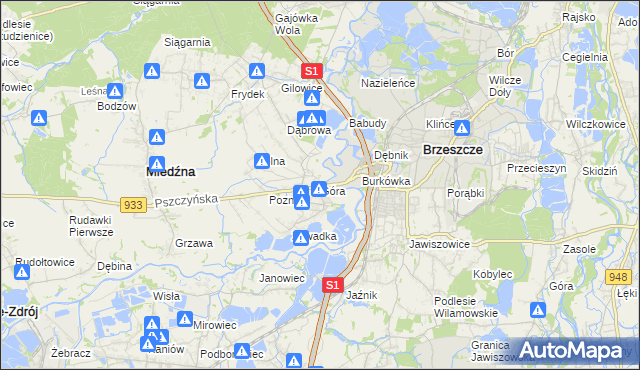 mapa Góra gmina Miedźna, Góra gmina Miedźna na mapie Targeo