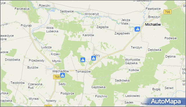 mapa Góry gmina Michałów, Góry gmina Michałów na mapie Targeo