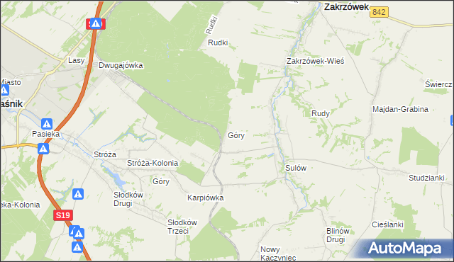 mapa Góry gmina Zakrzówek, Góry gmina Zakrzówek na mapie Targeo