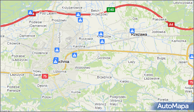 mapa Gorzków gmina Bochnia, Gorzków gmina Bochnia na mapie Targeo