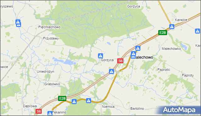 mapa Gorzyca gmina Malechowo, Gorzyca gmina Malechowo na mapie Targeo