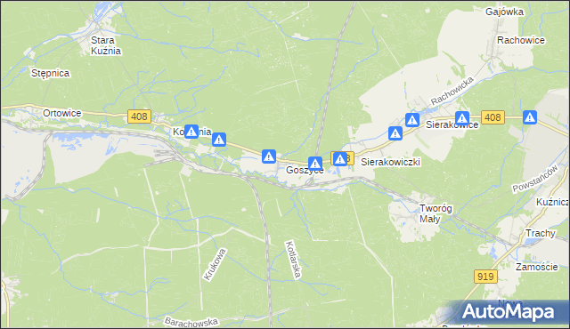 mapa Goszyce gmina Bierawa, Goszyce gmina Bierawa na mapie Targeo