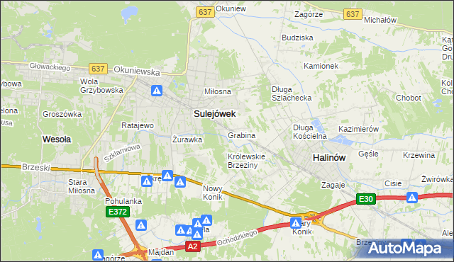 mapa Grabina gmina Halinów, Grabina gmina Halinów na mapie Targeo