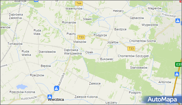 mapa Grabina gmina Kowala, Grabina gmina Kowala na mapie Targeo