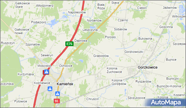 mapa Grabostów gmina Gorzkowice, Grabostów gmina Gorzkowice na mapie Targeo