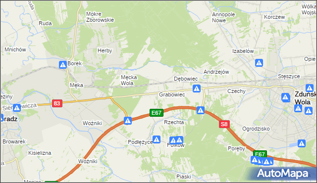 mapa Grabowiec gmina Sieradz, Grabowiec gmina Sieradz na mapie Targeo