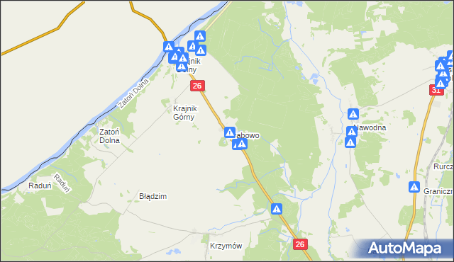 mapa Grabowo gmina Chojna, Grabowo gmina Chojna na mapie Targeo