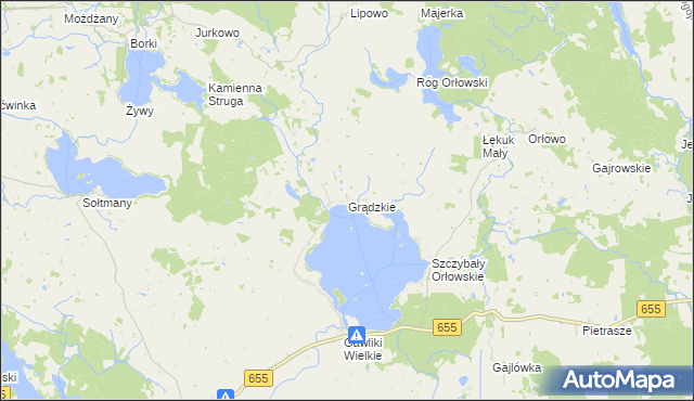 mapa Grądzkie gmina Wydminy, Grądzkie gmina Wydminy na mapie Targeo