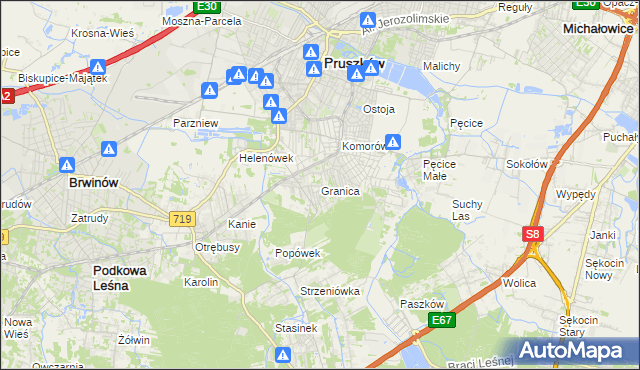 mapa Granica gmina Michałowice, Granica gmina Michałowice na mapie Targeo