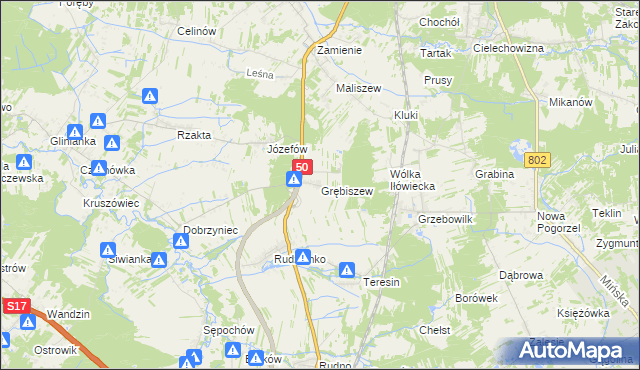 mapa Grębiszew, Grębiszew na mapie Targeo