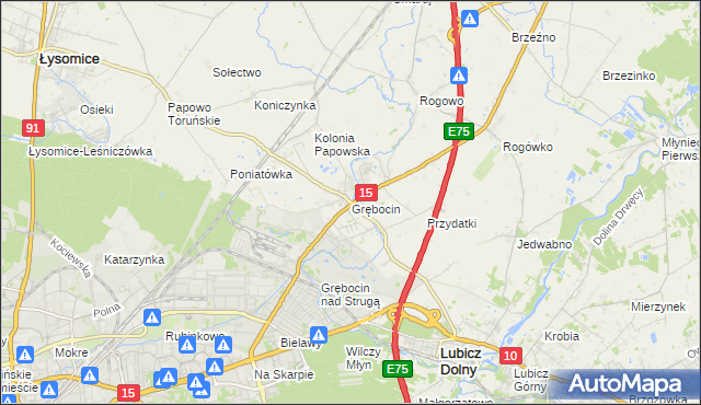 mapa Grębocin gmina Lubicz, Grębocin gmina Lubicz na mapie Targeo