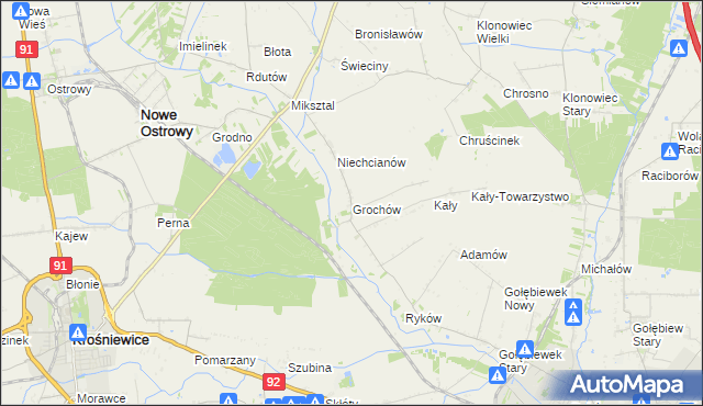 mapa Grochów gmina Nowe Ostrowy, Grochów gmina Nowe Ostrowy na mapie Targeo