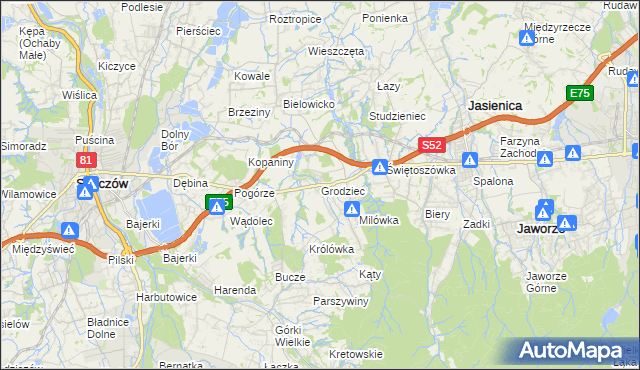 mapa Grodziec gmina Jasienica, Grodziec gmina Jasienica na mapie Targeo