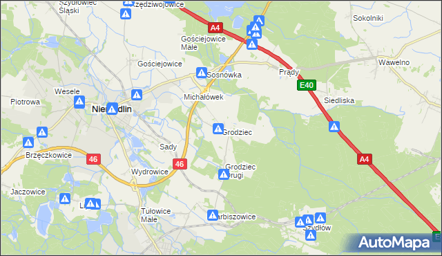 mapa Grodziec gmina Niemodlin, Grodziec gmina Niemodlin na mapie Targeo