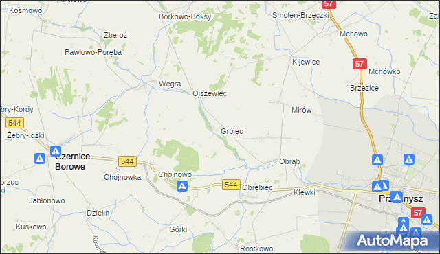 mapa Grójec gmina Czernice Borowe, Grójec gmina Czernice Borowe na mapie Targeo