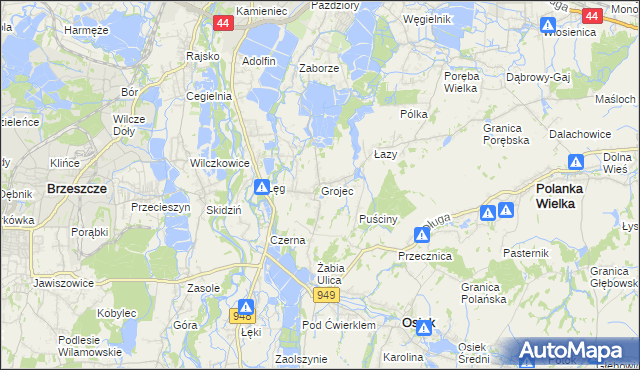 mapa Grojec gmina Oświęcim, Grojec gmina Oświęcim na mapie Targeo