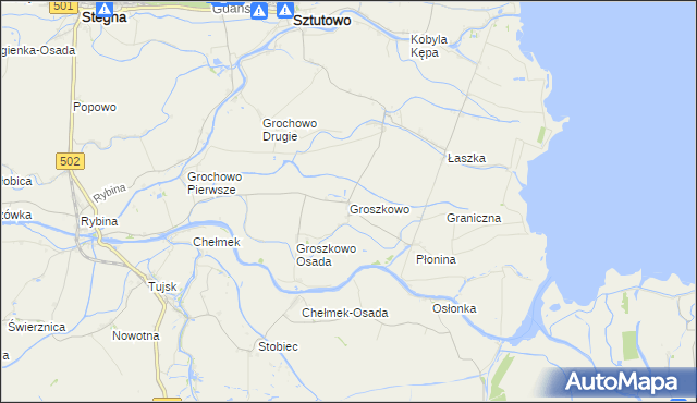 mapa Groszkowo gmina Sztutowo, Groszkowo gmina Sztutowo na mapie Targeo