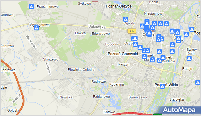 mapa Grunwald gmina Poznań, Grunwald gmina Poznań na mapie Targeo