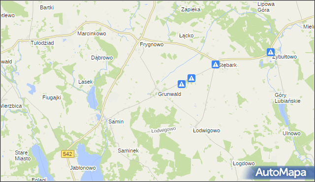 mapa Grunwald powiat ostródzki, Grunwald powiat ostródzki na mapie Targeo