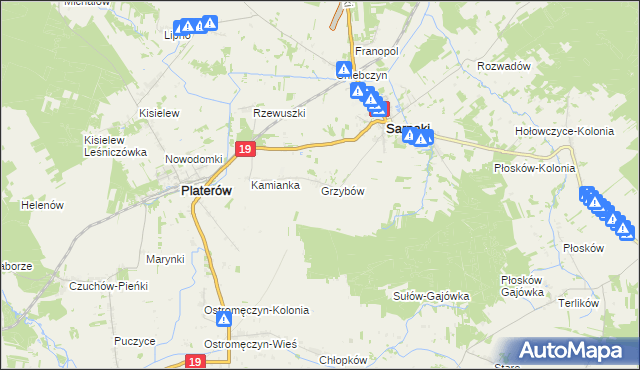 mapa Grzybów gmina Sarnaki, Grzybów gmina Sarnaki na mapie Targeo
