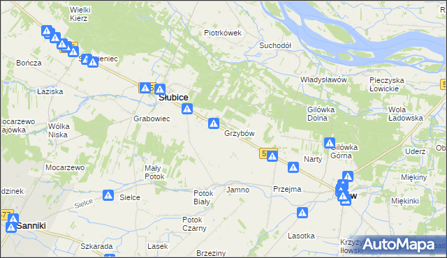 mapa Grzybów gmina Słubice, Grzybów gmina Słubice na mapie Targeo