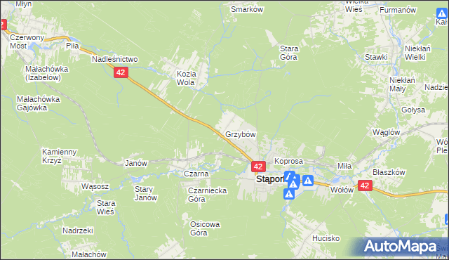 mapa Grzybów gmina Stąporków, Grzybów gmina Stąporków na mapie Targeo