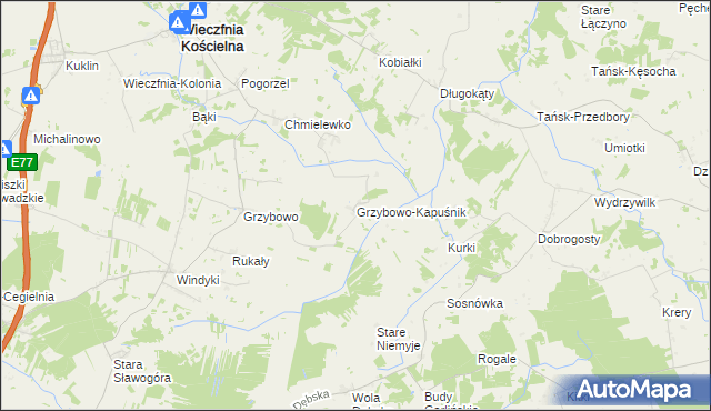 mapa Grzybowo-Kapuśnik, Grzybowo-Kapuśnik na mapie Targeo
