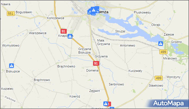 mapa Grzywna gmina Chełmża, Grzywna gmina Chełmża na mapie Targeo