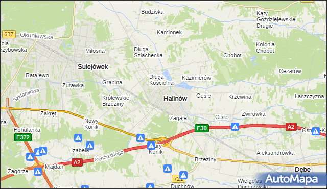 mapa Halinów powiat miński, Halinów powiat miński na mapie Targeo