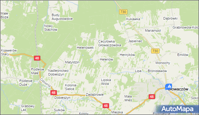 mapa Helenów gmina Głowaczów, Helenów gmina Głowaczów na mapie Targeo
