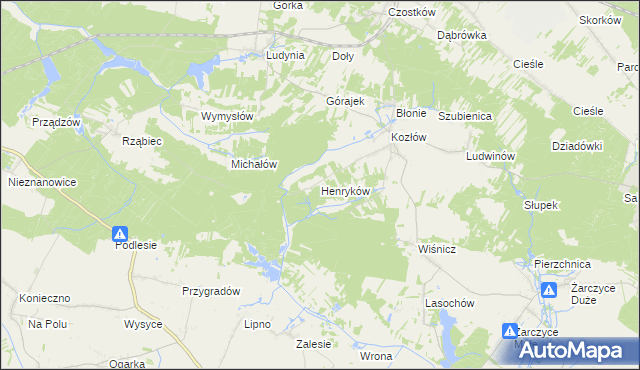 mapa Henryków gmina Małogoszcz, Henryków gmina Małogoszcz na mapie Targeo