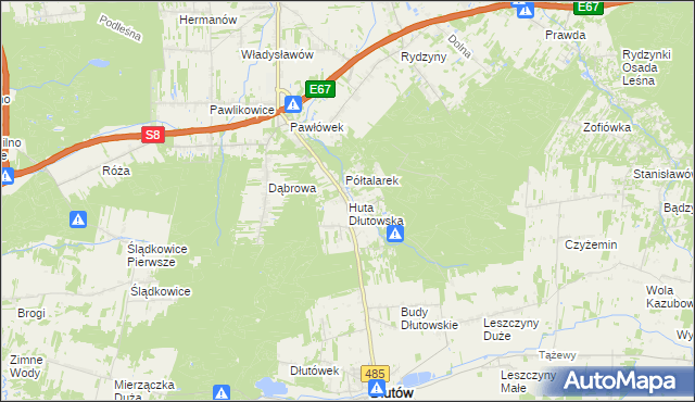 mapa Huta Dłutowska, Huta Dłutowska na mapie Targeo